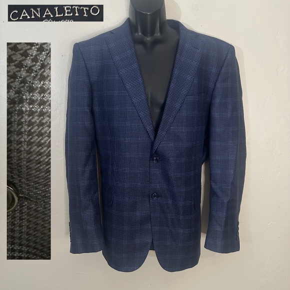 Canaletto Silk/Wool Plaid Blazer 44R Made in Italy Gently worn 55% silk/45% wool - Picture 1 of 4